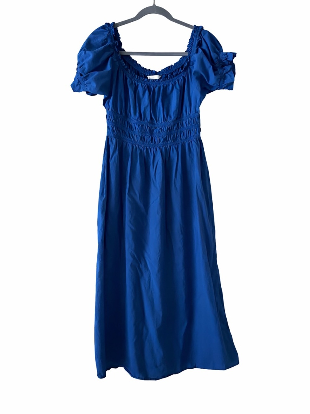 H&M Royal Blue Puff Sleeve Midi Dress size Medium 100% Cotton